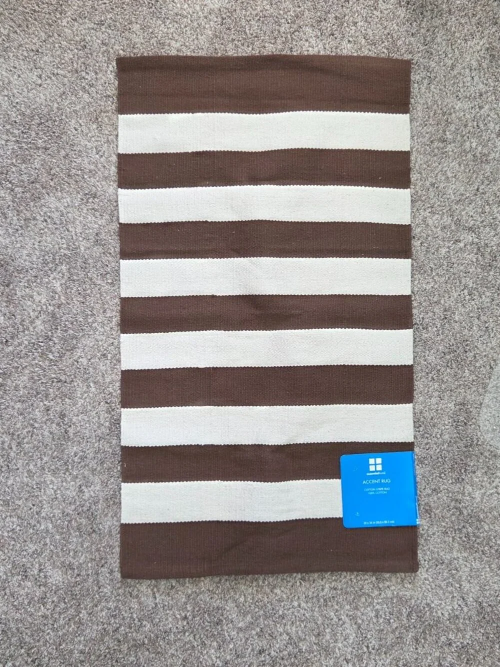 Essential Home Accent Rug – Brown/Ivory Cotton Stripe – 20 x 34 - NWT